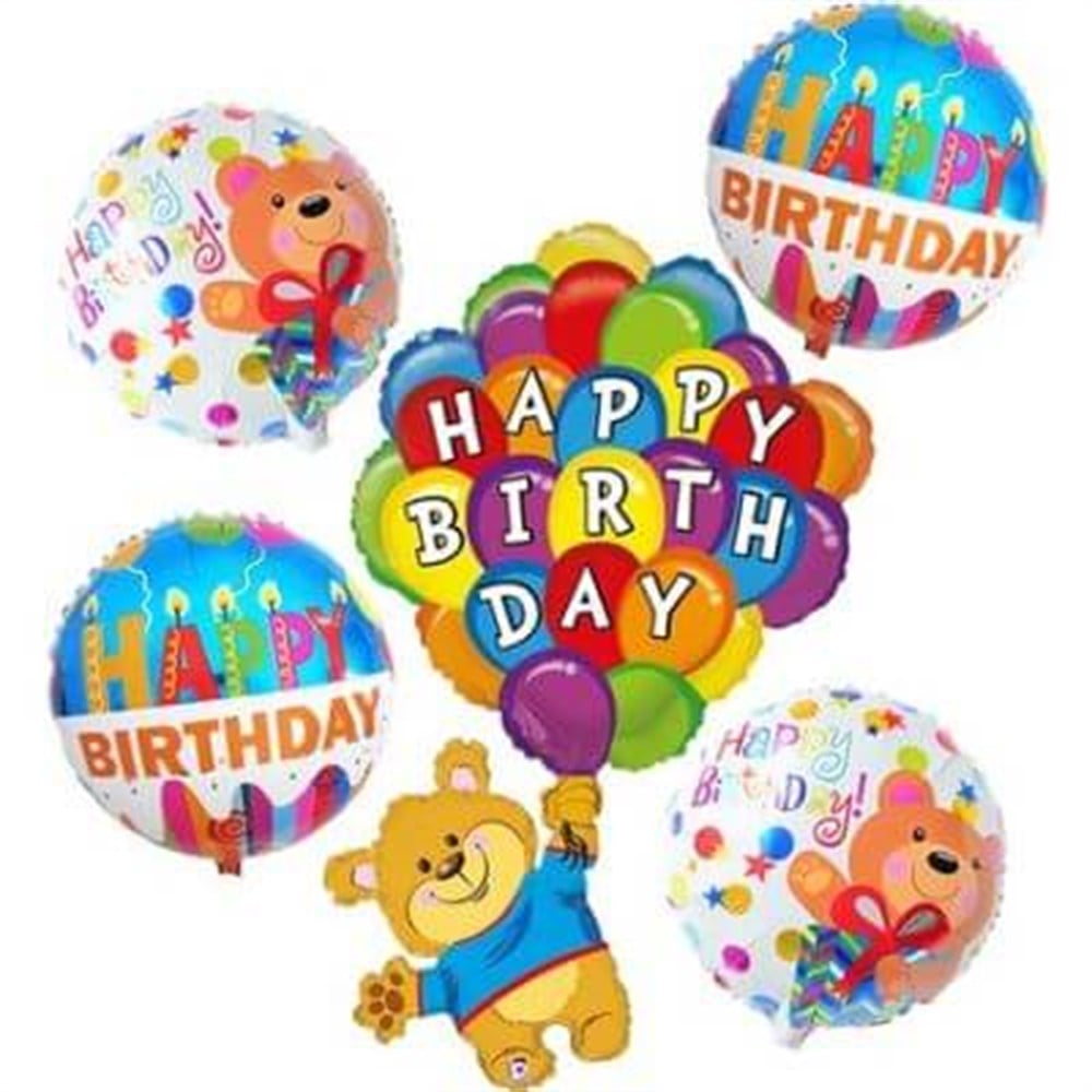 Happy Birthday Ayıcık Folyo Balon Set 5 parçaFolyo Balon Setler