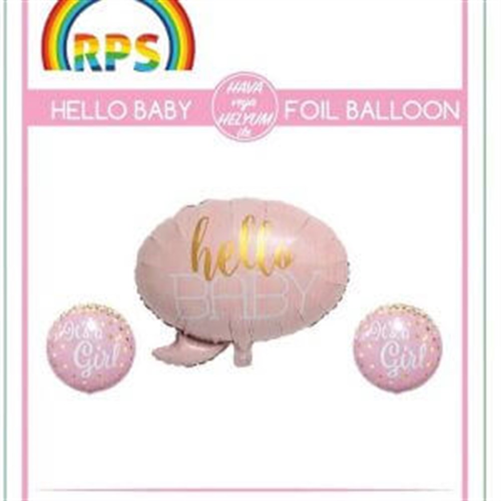 Hello Baby Pembe Folyo Balon Set 3 parçaFolyo Balon Setler