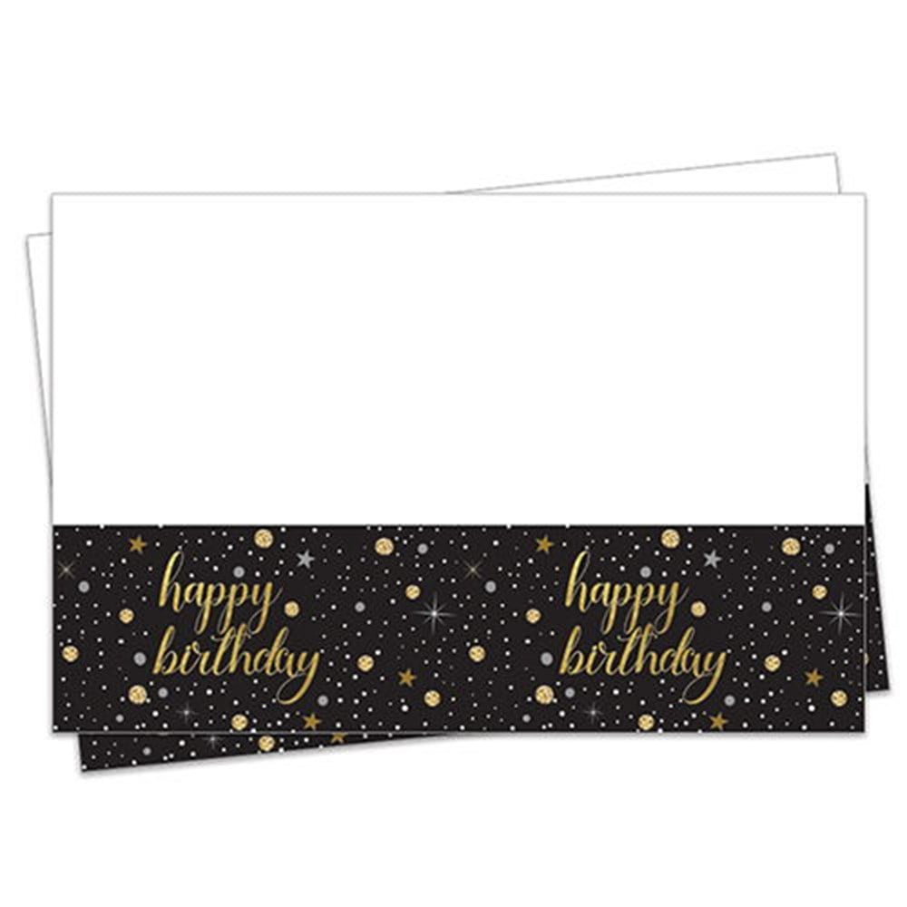 Desenli Masa ÖrtüleriIşıltılı Happy Birthday Siyah Masa Örtüsü 120*180Roll Up