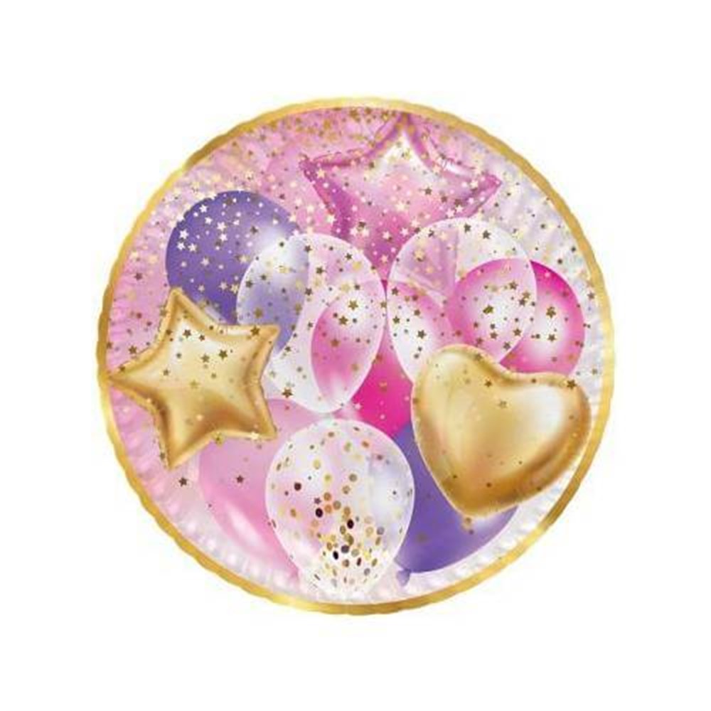 Desenli TabaklarTabak Karton Balonlar Pembe 23cmRoll Up