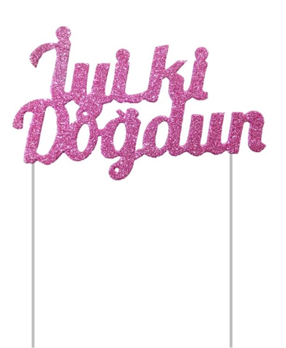 Simli Eva Pasta Üstü Çubuklu iyi ki doğdun yazı Süsü PembeSimli Eva Pasta Üstü Süsleri