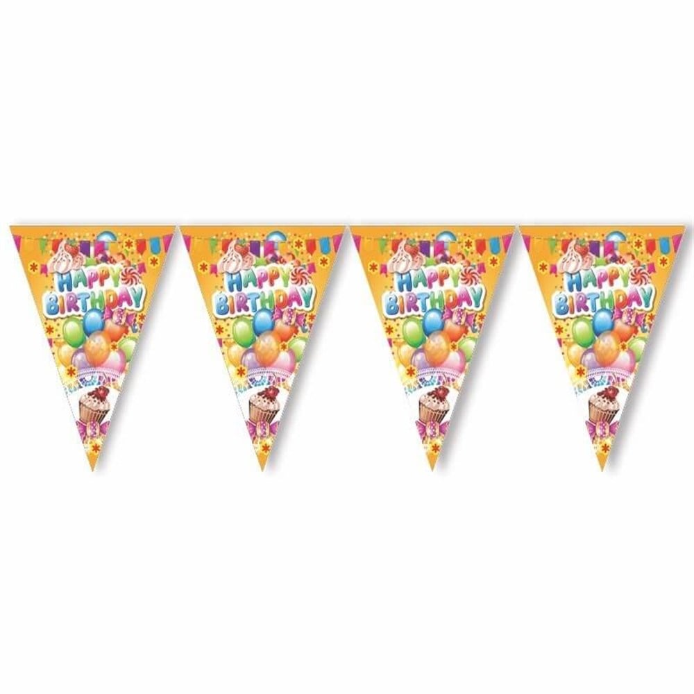 Happy Birthday Renkli Üçgen Flama 2 MetreÜçgen Flama Kağıt Süsleri