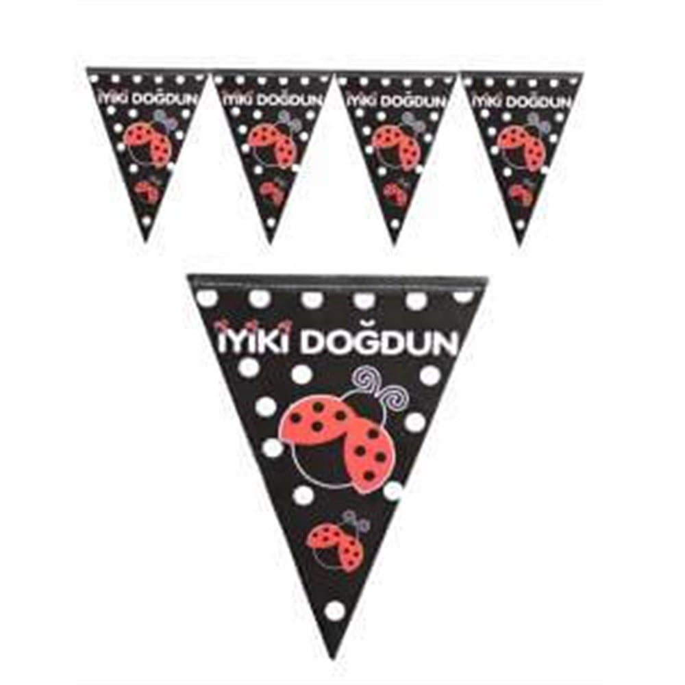 Uğur Böceği Üçgen Flama Siyah  2 Mt.Üçgen Flama Kağıt Süsleri