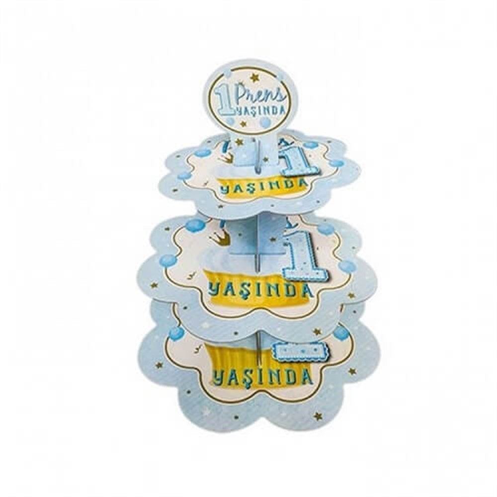 Kek Standları1 Yaş Mavi Karton Cupcake Kek Standı 3 KatlıYerli Üretim