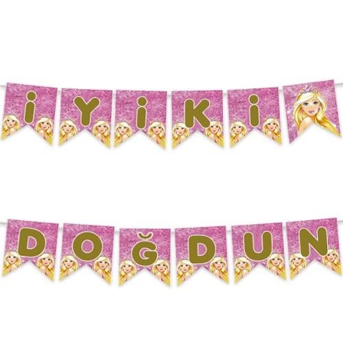 Zigzag BannerBarbie Temalı İyi Ki Doğdun Zigzag Banner Kağıt SüsYerli Üretim