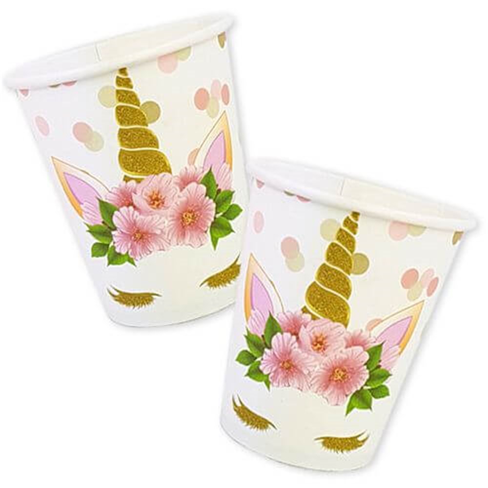 Lisanslı BardaklarBardak Karton Çiçekli UnicornYerli Üretim