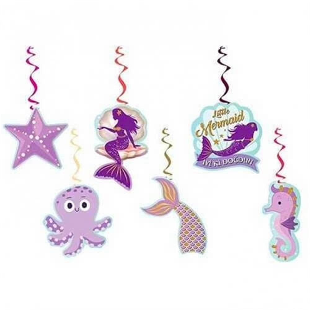 Sarkıt Kağıt SüsleriDeniz Kızı Temalı Çift Taraflı Sarkıt Kağıt Süs 6'lıYerli Üretim