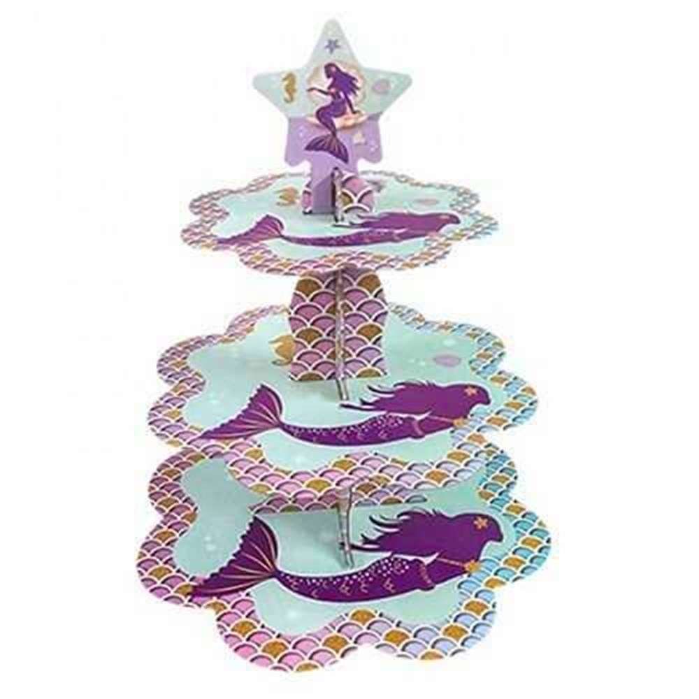 Kek StandlarıDeniz Kızı Temalı Karton Cupcake Kek Standı 3 KatlıYerli Üretim