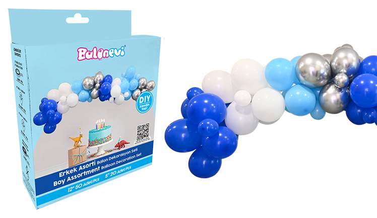 Pastel Mat BalonErkek Asorti Balon Dekorasyon Seti 70'liYerli Üretim