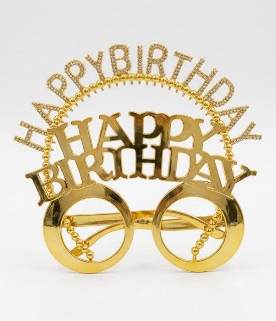 Parti AksesuarlarıHappy Birthday Gold Taşlı Mika Taç - Gözlük SetYerli Üretim