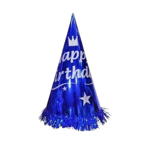 Parti AksesuarlarıHappy Bırthday Simli Baskılı Mavi ŞapkaYerli Üretim