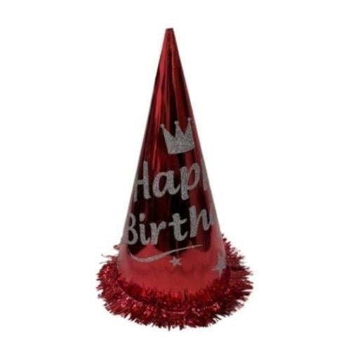 Parti AksesuarlarıHappy Bırthday Simli Baskılı Kırmızı ŞapkaYerli Üretim