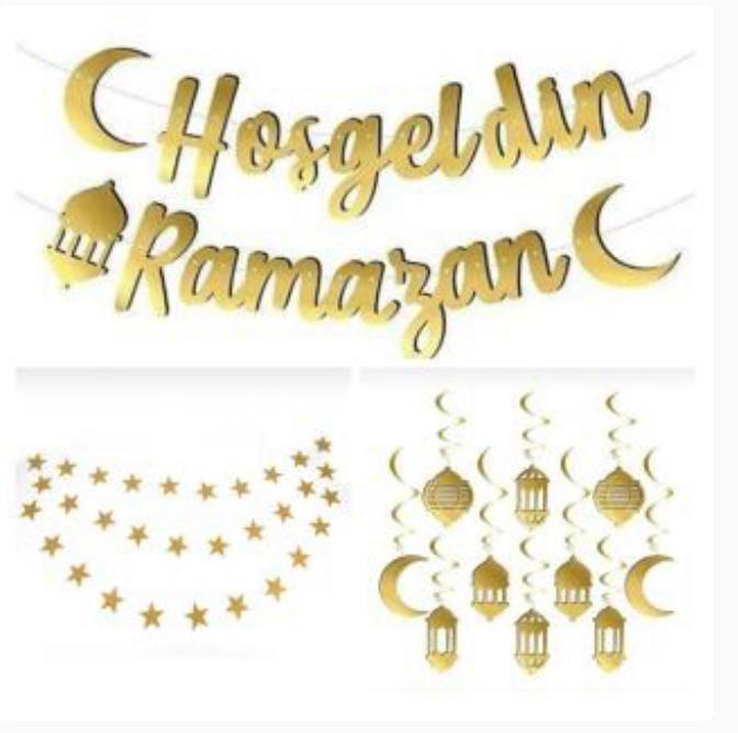 Ramazan Konsept ÜrünleriHoşgeldin Ramazan Gold Konsept Süsleme 3'lü Set Yerli Üretim