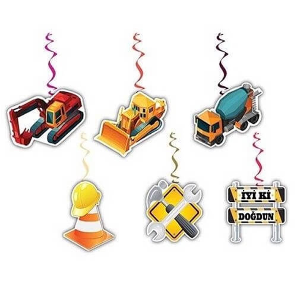 Sarkıt Kağıt Süsleriİnşaat Temalı Çift Taraflı Sarkıt Kağıt Süs 6'lıYerli Üretim