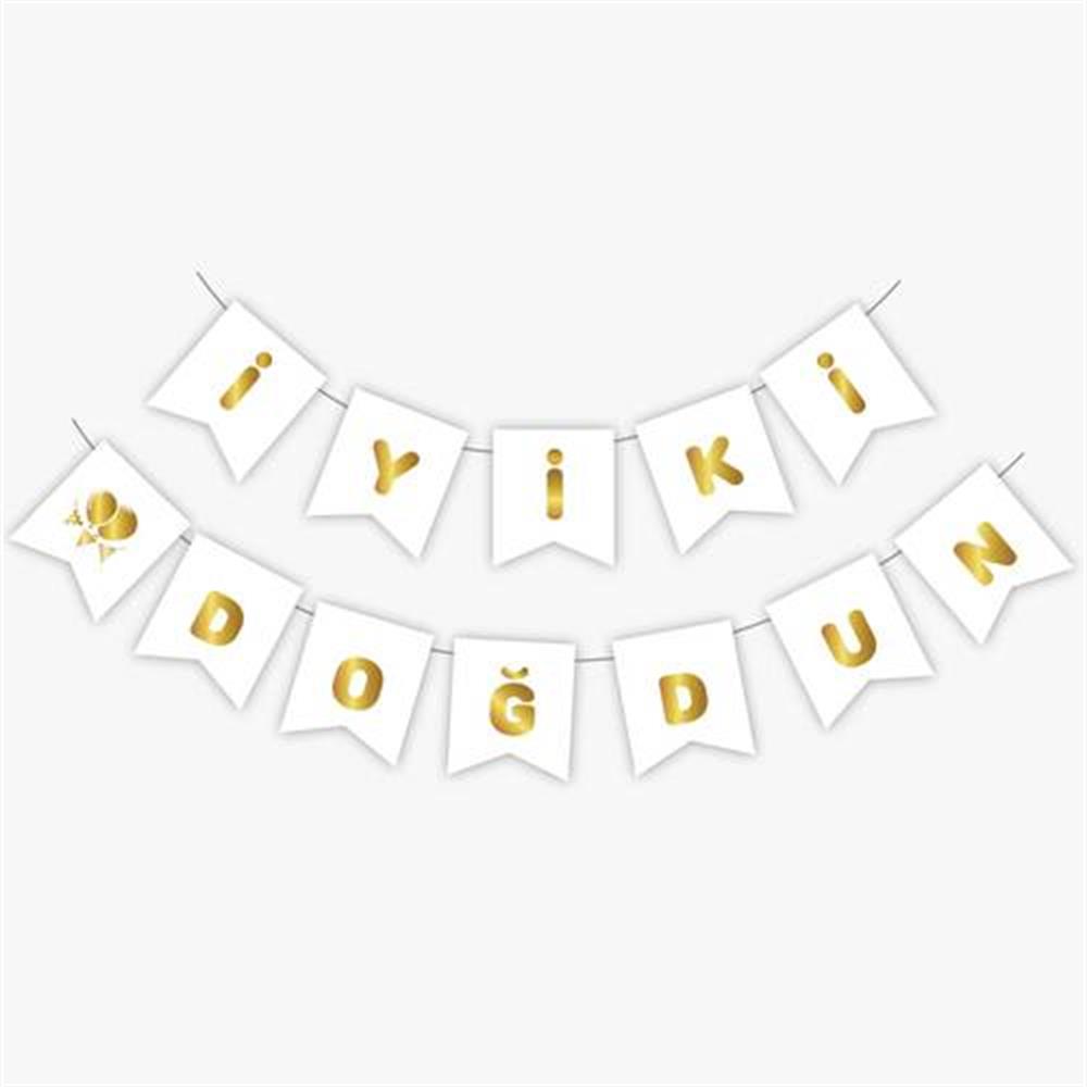 Banner Süslerİyi ki Doğdun Kağıt Banner Süs 180cm Gold Yaldızlı BeyazYerli Üretim