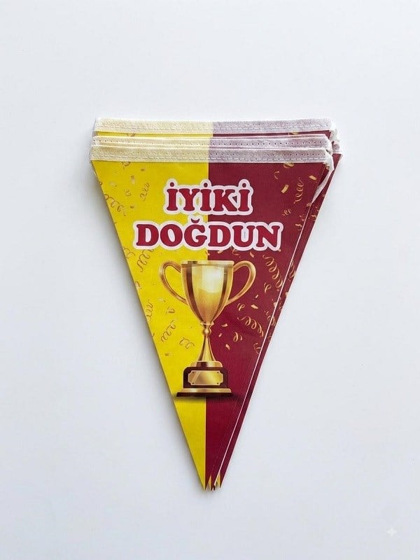 Üçgen Flama Kağıt Süsleriiyi ki Doğdun Sarı Kırmızı Üçgen Flama 2 Mt.Yerli Üretim
