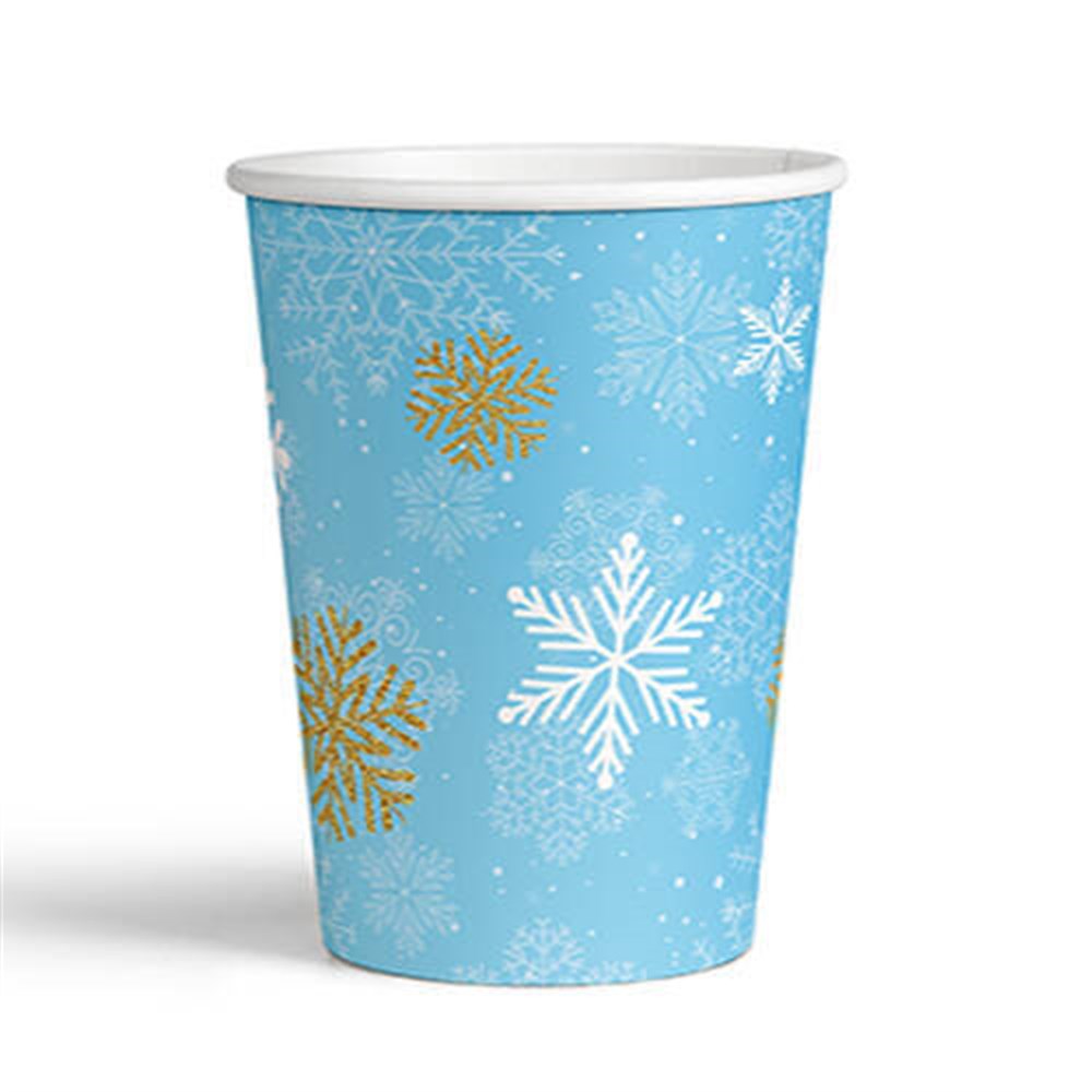 Lisanslı BardaklarKar Tanesi Temalı Karton BardakYerli Üretim