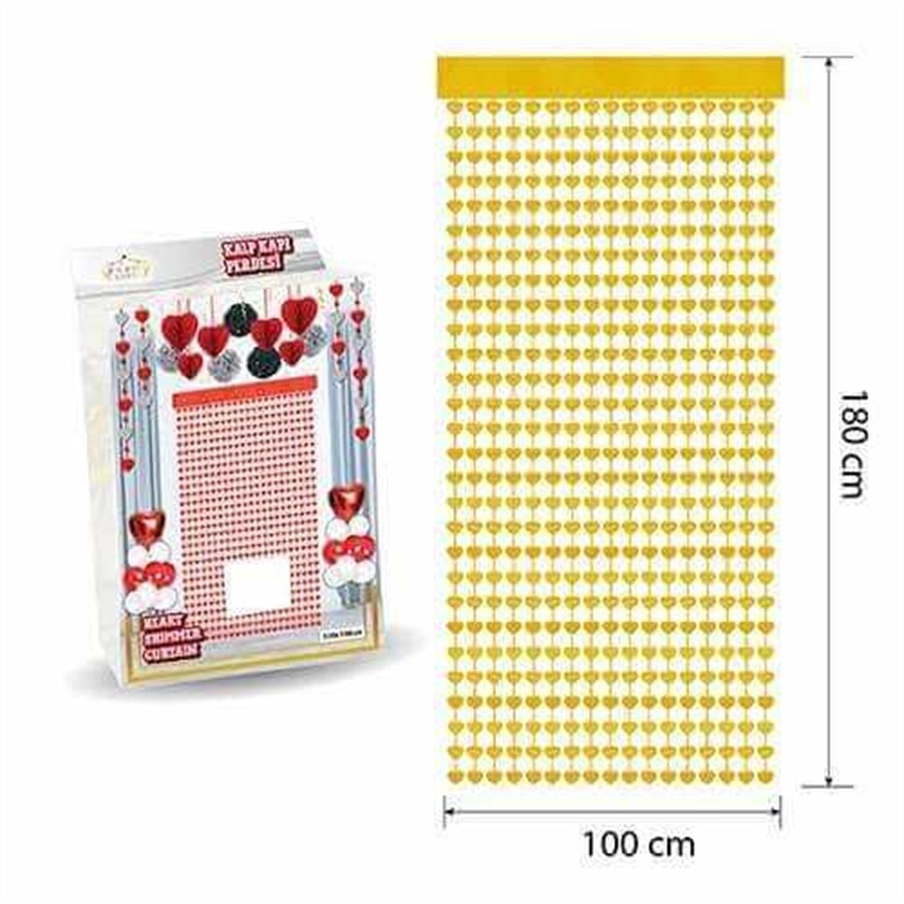 Kapı Perdesi Arka FonlarMetalize Kalp Arka Fon Kapı Perdesi 100x180cm GoldYERLİ ÜRETİM