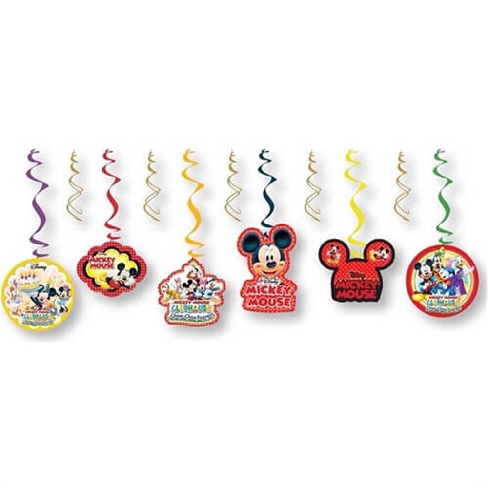 Sarkıt Kağıt SüsleriMickey Mouse Temalı Çift Taraflı Sarkıt Kağıt Süs 6'lıYerli Üretim