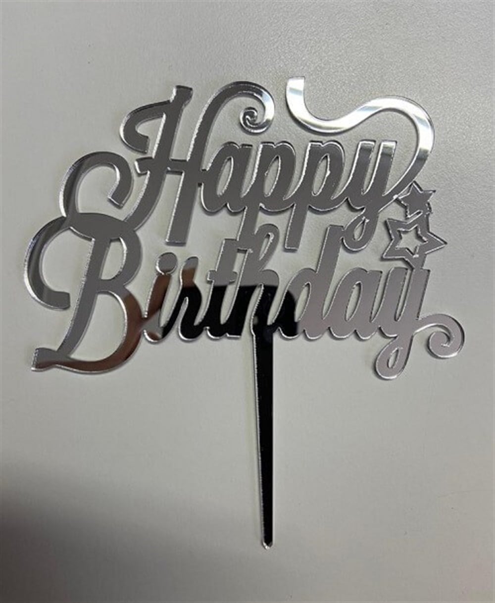 Pleksi Harf Rakam ve YazılarPasta Üstü Pleksi Happy Birthday Yazı GümüşYerli Üretim