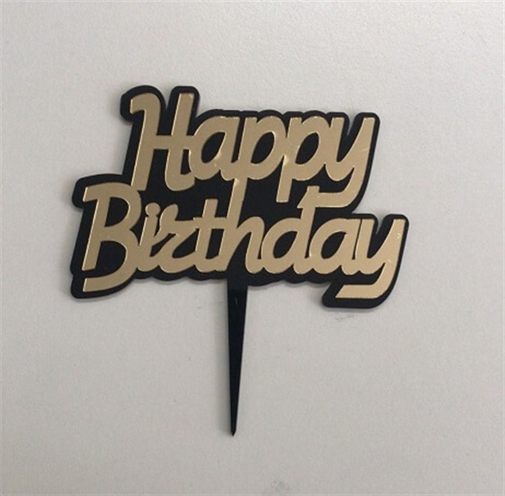 Pleksi Harf Rakam ve YazılarPasta Üstü Pleksi Happy Birthday Siyah Üstü Gold YazısıYerli Üretim