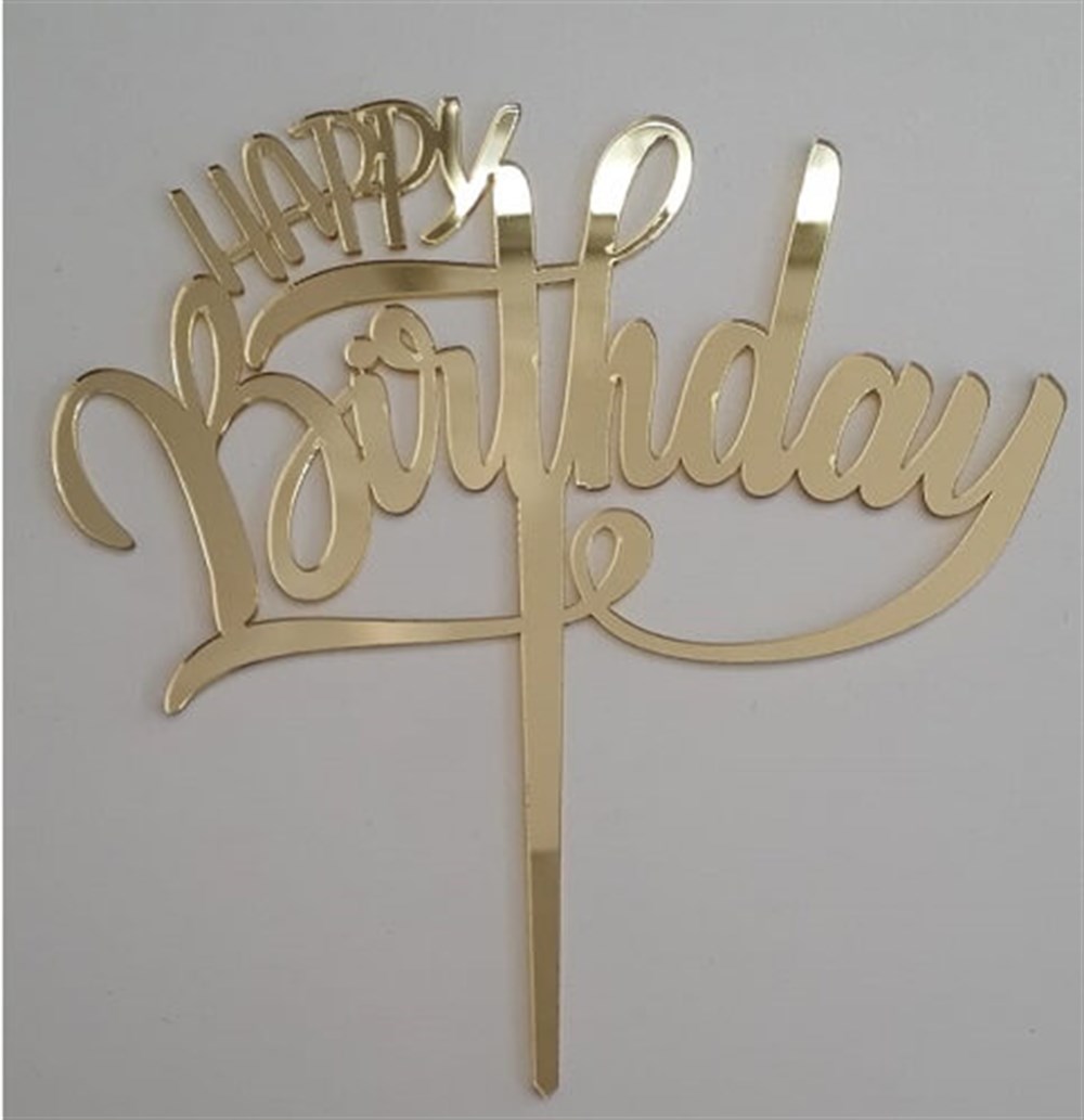 Pleksi Harf Rakam ve YazılarPasta Üstüne Pleksi El Yazısı Happy Birthday Gold YazıYerli Üretim