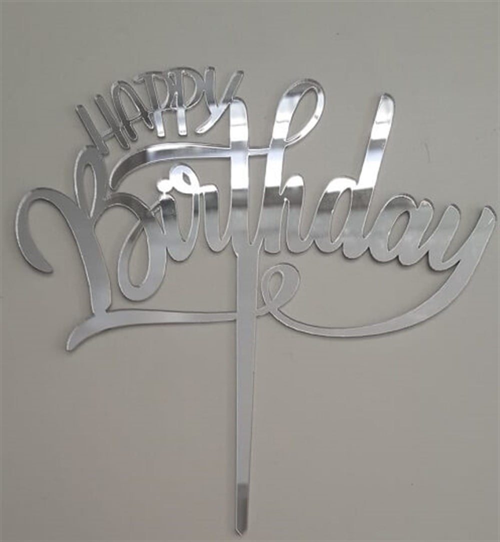Pleksi Harf Rakam ve YazılarPasta Üstüne Pleksi El Yazısı Happy Birthday Gümüş YazıYerli Üretim