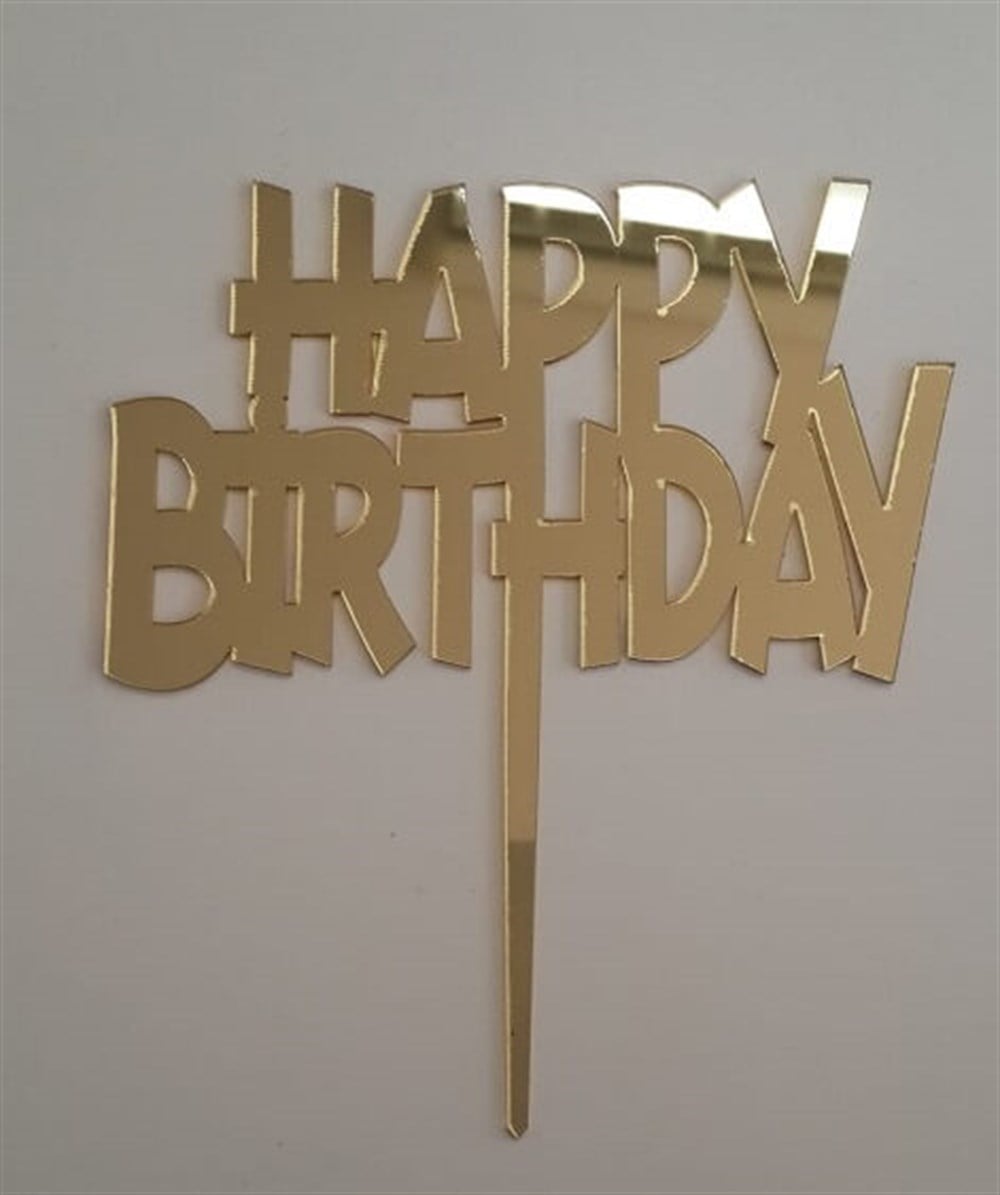 Pleksi Harf Rakam ve YazılarPasta Üstüne Pleksi Happy Birthday Gold YazıYerli Üretim