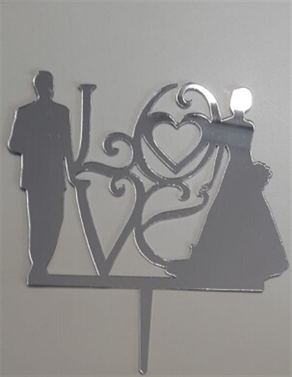Pleksi Harf Rakam ve YazılarPasta Üstüne Pleksi  Love Gelin Damat Şekilli Gümüş YazısıYerli Üretim