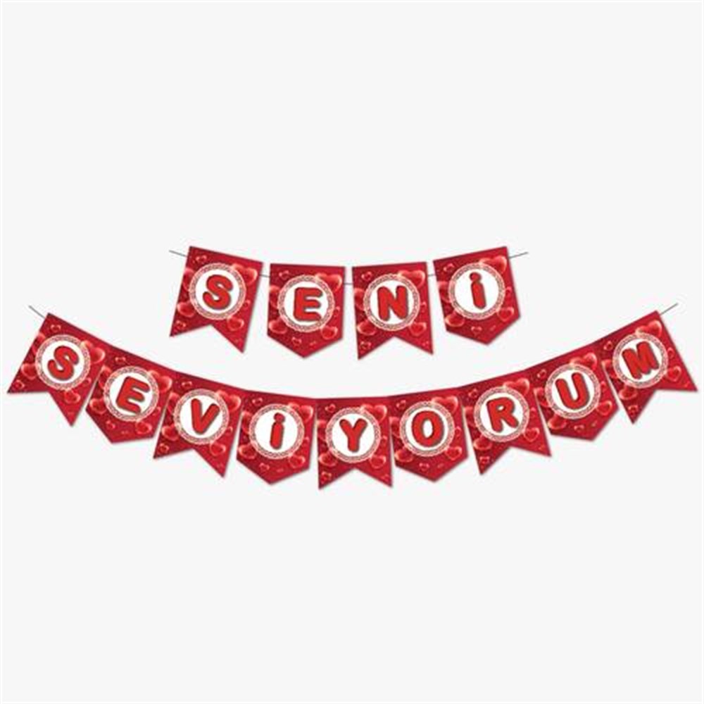 Banner SüslerSeni Seviyorum Baskılı Zigzag Banner Kağıt SüsYerli Üretim