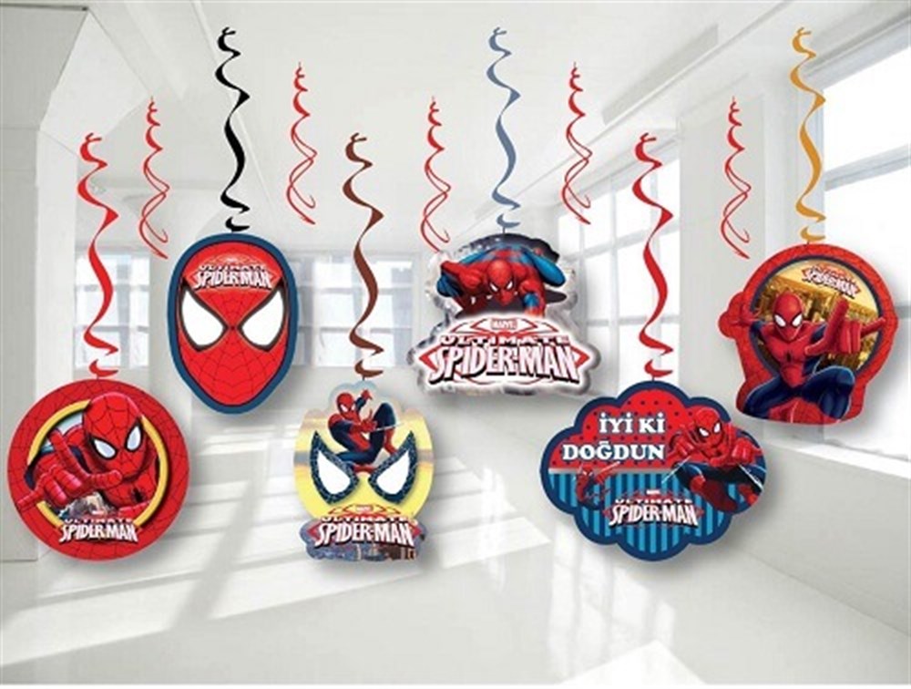 Sarkıt Kağıt SüsleriSpiderman Temalı Çift Taraflı Sarkıt Kağıt Süs 6'lıYerli Üretim