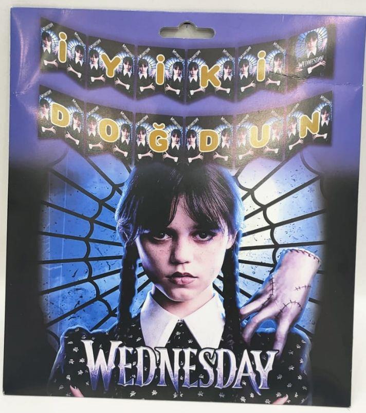 Zigzag BannerWednwsday Temalı İyi Ki Doğdun Zigzag Banner Kağıt SüsYerli Üretim