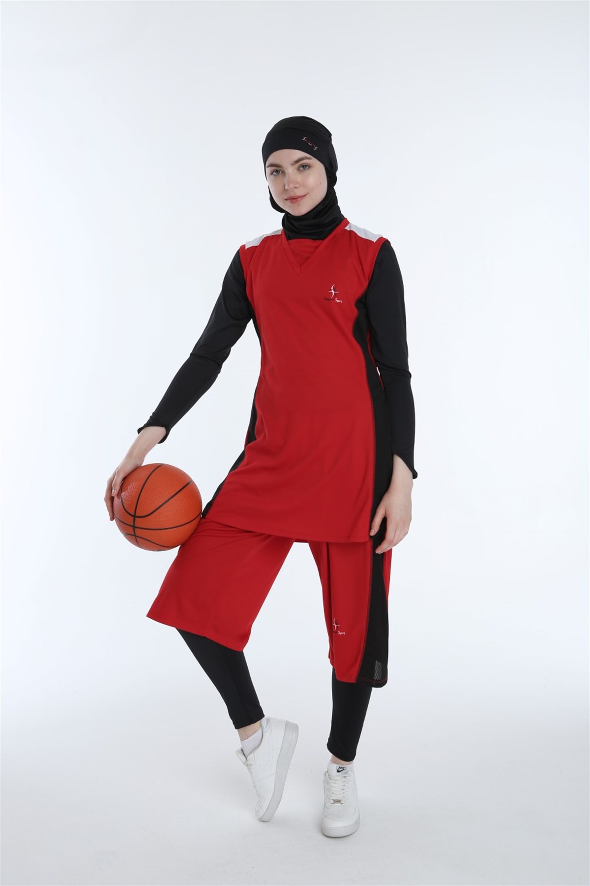 Haşema Sports Kırmızı Tesettür Kadın Basketbol Forma Takımı - Haşema
