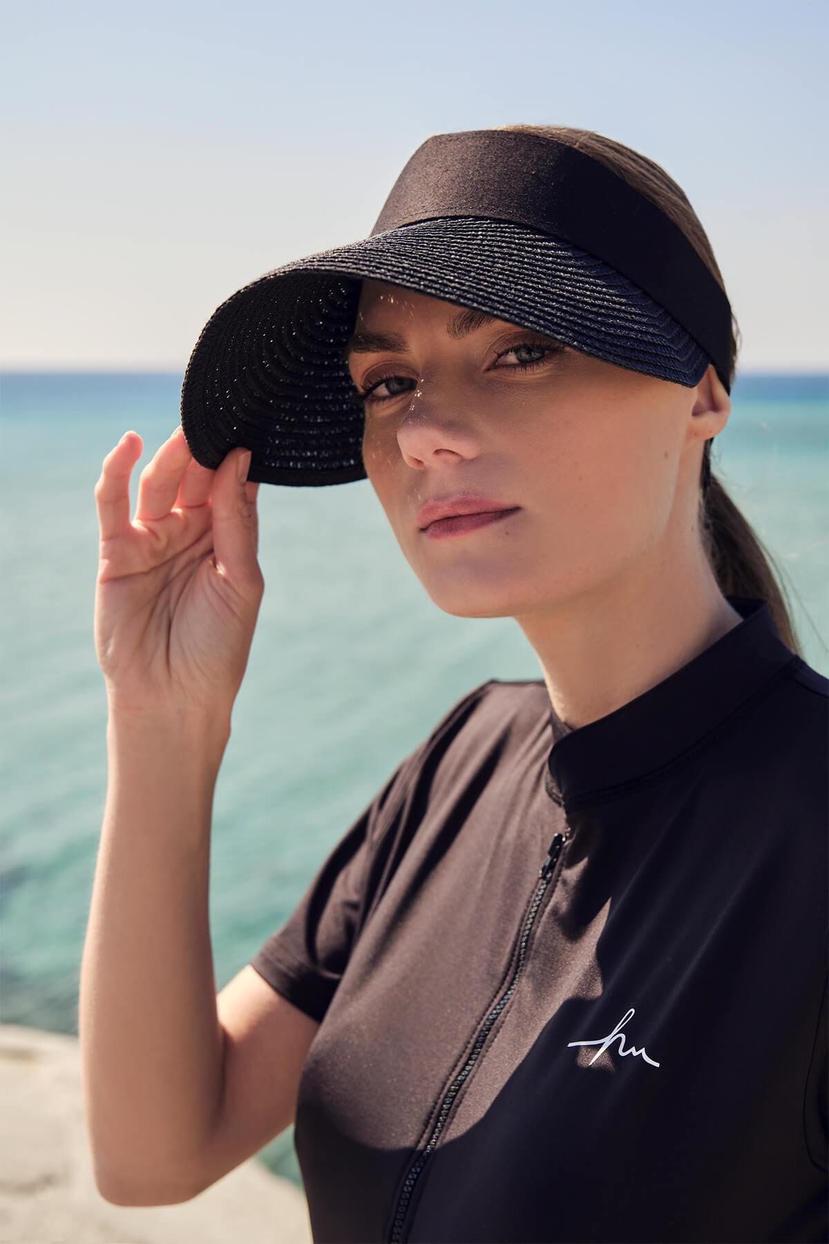 Haşema Katlanabilir Siyah Vizör Plaj Şapkası