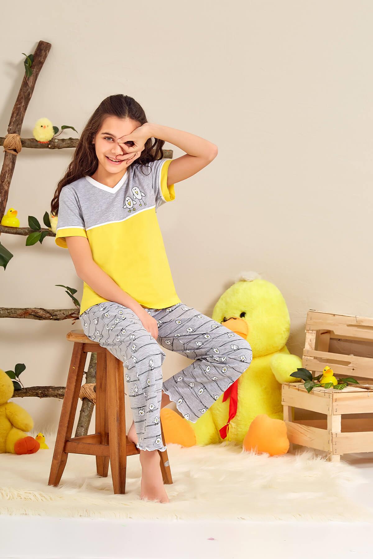 Pikidor Kuş Desenli Sarı Alt Üst Pijama Takımı 0080