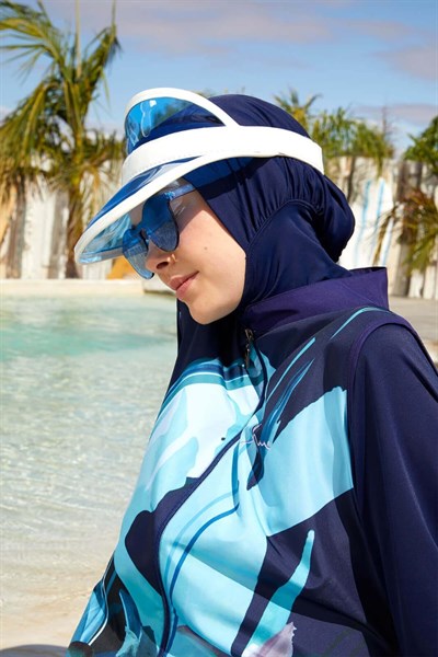 HaşemaŞeffaf Siperli Saks Mavisi Plaj Şapkası