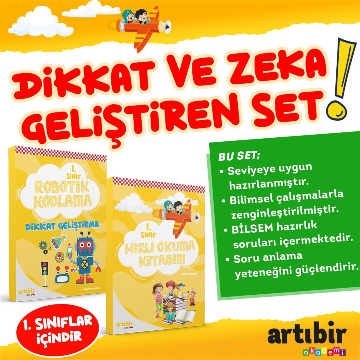 1 Sınıf Dikkat ve Zeka Geliştiren 2'li Set --  Hızlı Okuma Kitabım +Robotik Kodlama