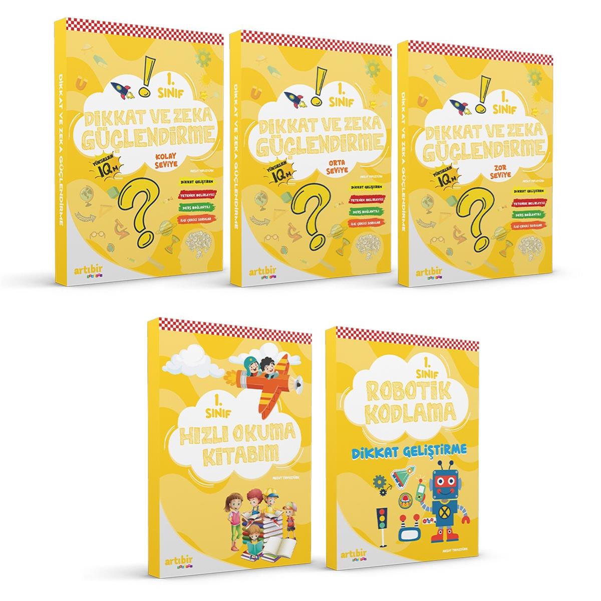 1 Sınıf Dikkat Ve Zeka Güçlendirme (3 kitap)+Hızlı Okuma Kitabım +Robotik Kodlama-Toplam 5 Kitap Set