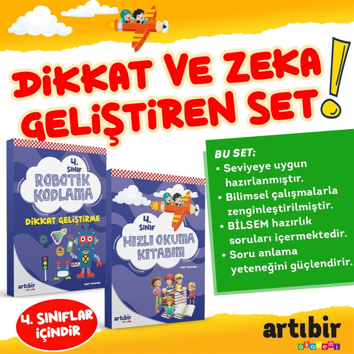 4 Sınıf Dikkat ve Zeka Geliştiren 2'li Set --  Hızlı Okuma Kitabım +Robotik Kodlama