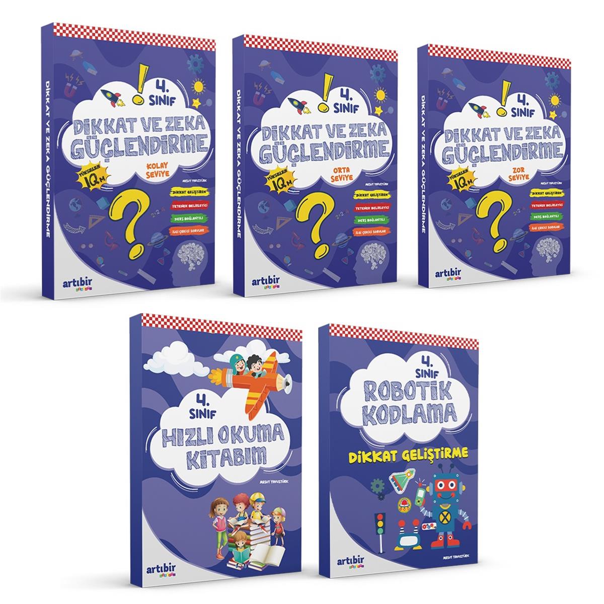 4 Sınıf Dikkat Ve Zeka Güçlendirme (3 kitap)+Hızlı Okuma Kitabım +Robotik Kodlama-Toplam 5 Kitap Set