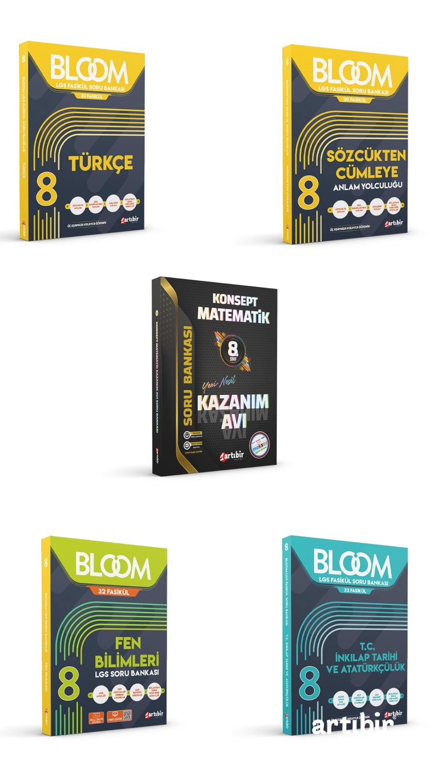8 Sınıf  5'Lİ BLOOM TÜM DERSLER SET 32 Fasikül Soru Bankası (KOLAYDAN ZORA YENİ NESİL SORULAR)