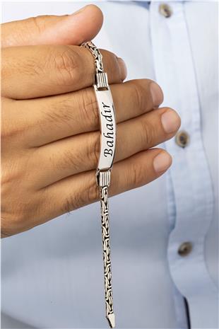 Kişiye Özel İsimli Kral Zincirli Gümüş Erkek Künye Bileklik