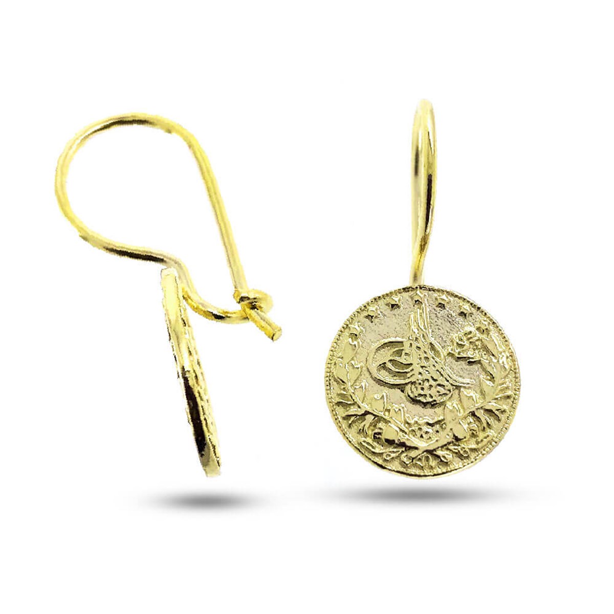 Altın Renk Tuğralı Osmanlı Parası Gümüş Küpe | Silverplus™