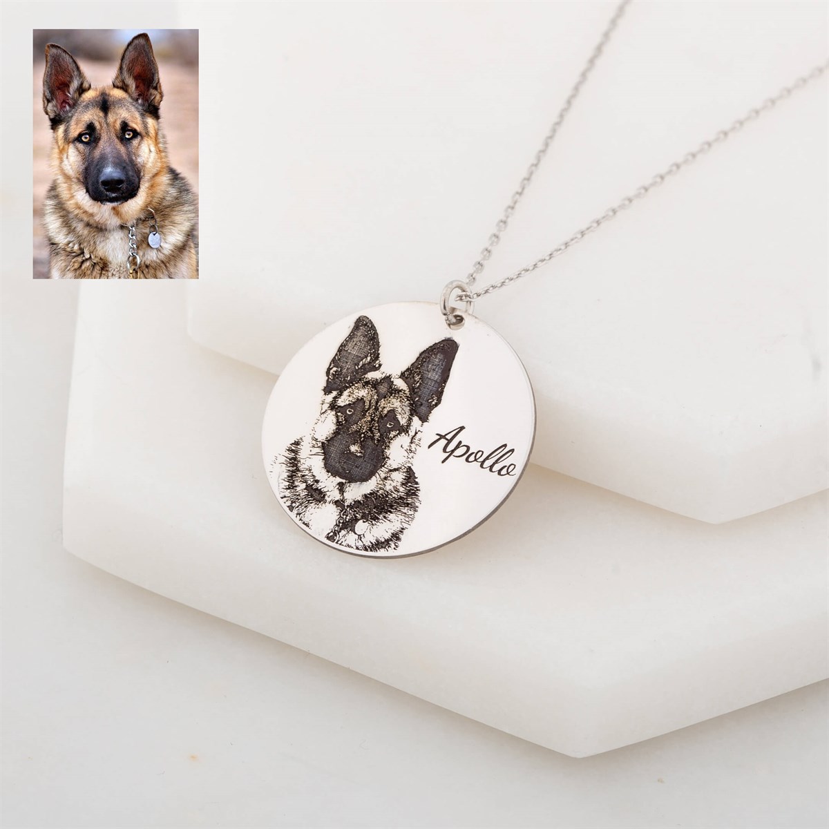 Resimli İsim Yazılı Gümüş Bayan Evcil Hayvan (Köpek) Kolye | Silverplus™