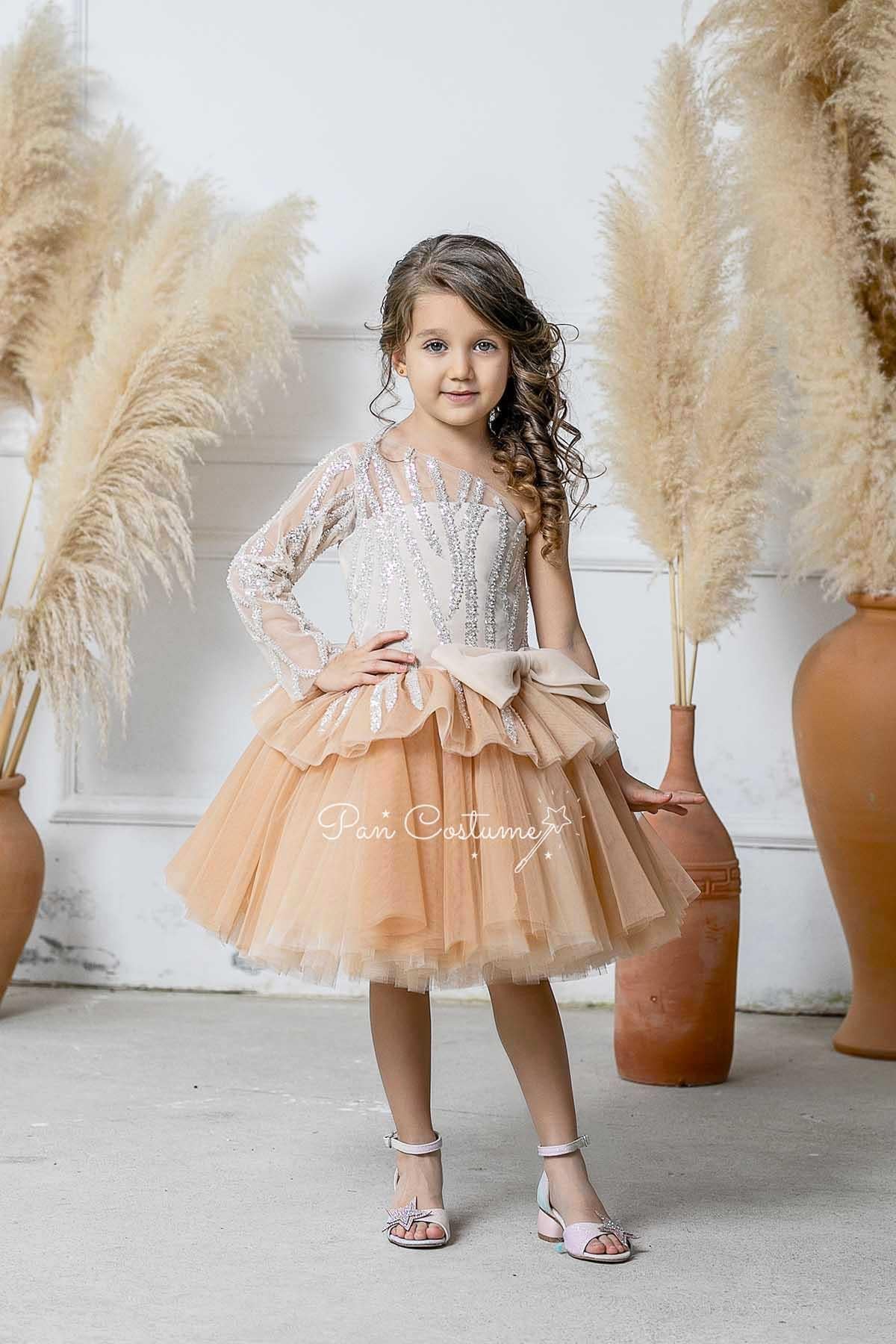 Dantelli Mini Elbise Bej