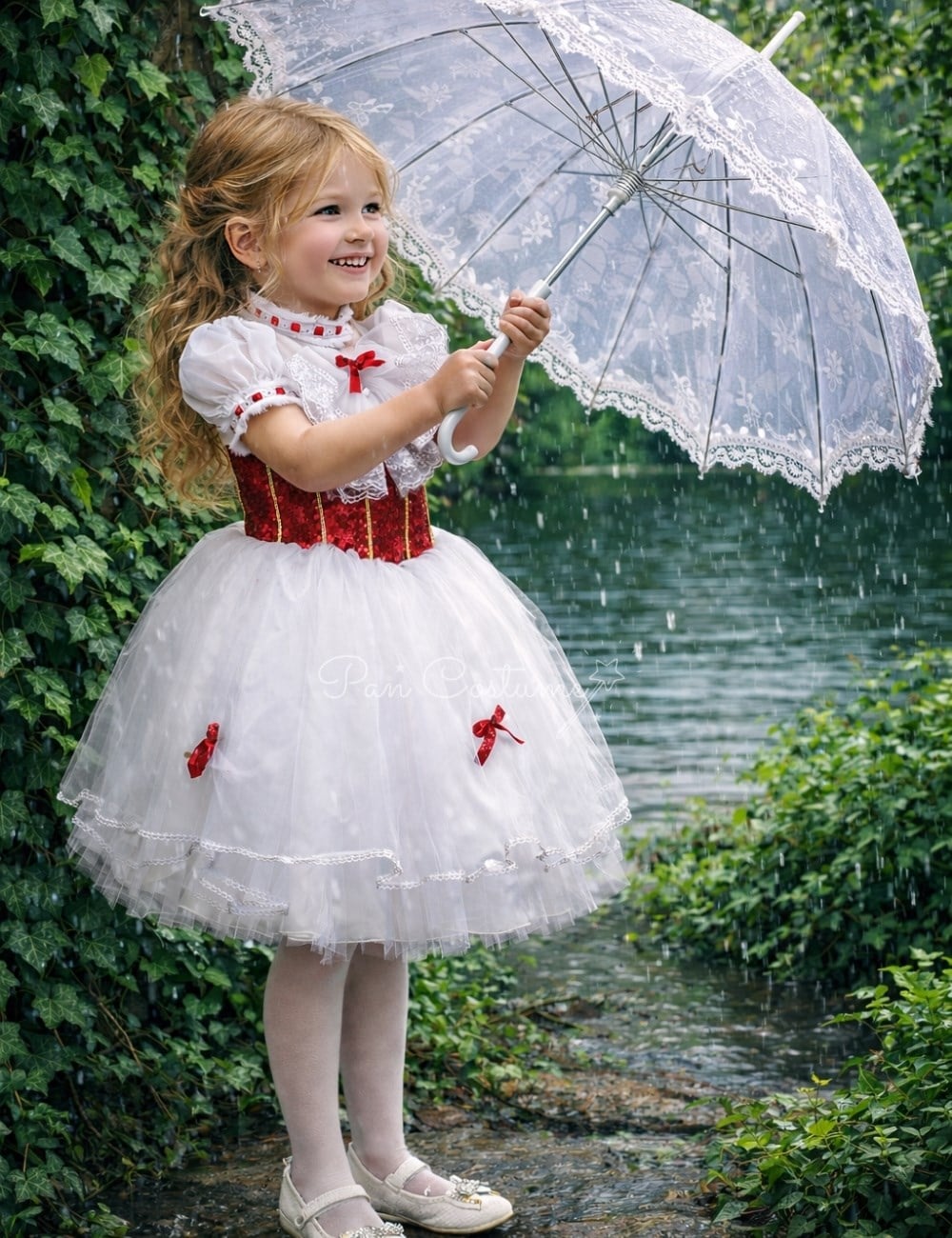 Pan Kostum Mary Poppins Kız Çocuk Elbise Beyaz