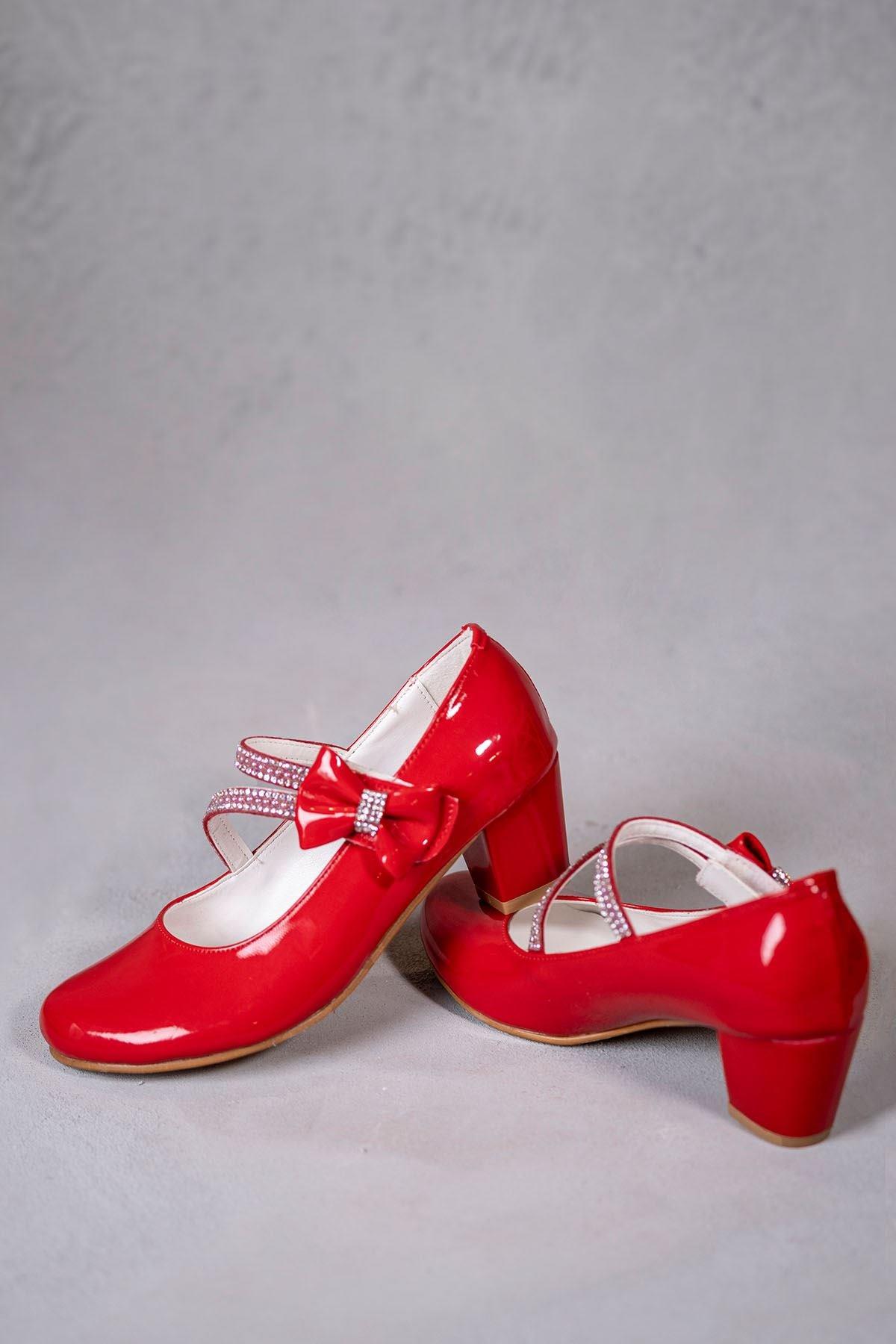 Kız Çocuk Topuklu Ayakkabı Rugan Kırmızı - Pan Kostüm