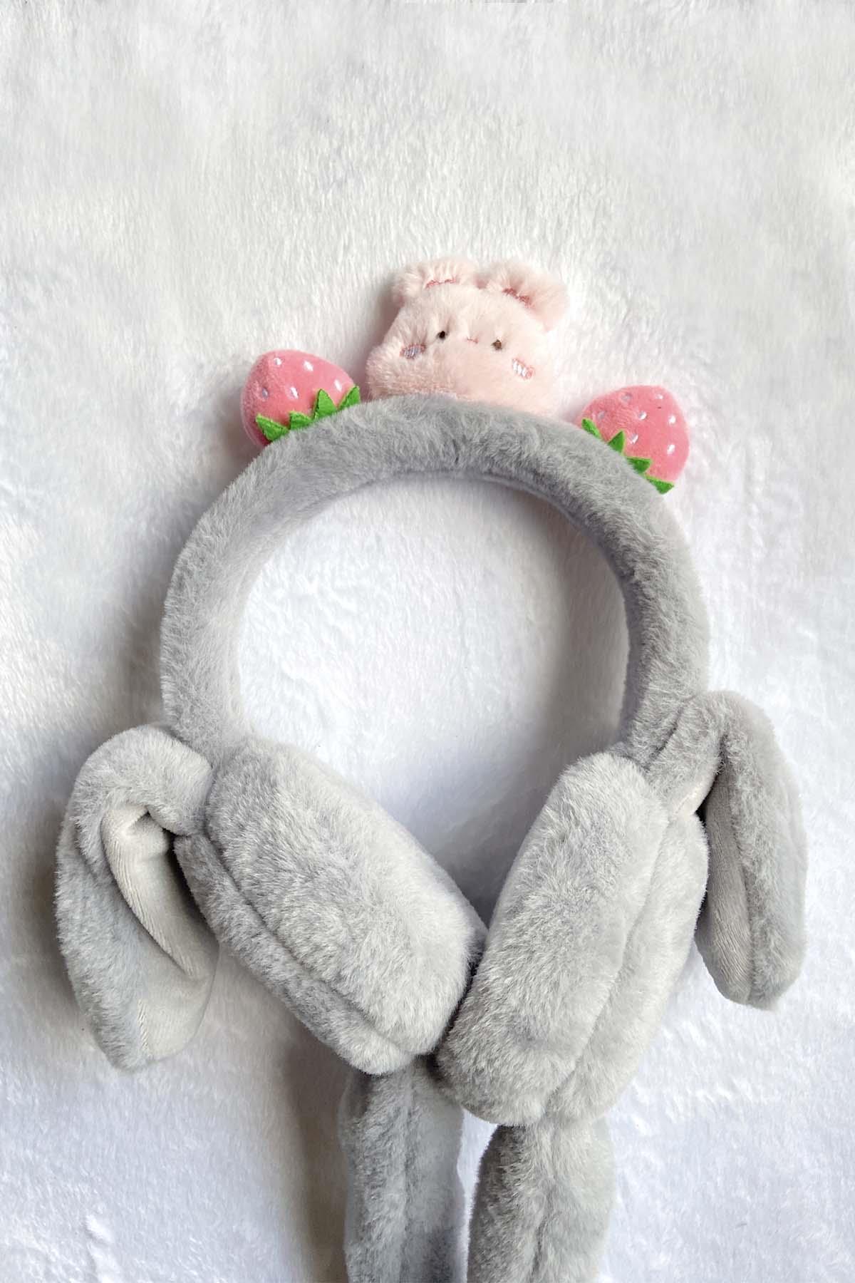 Pelus Kulaklık Oynayan Kulaklar Tavşan Gri - Pan Kostüm