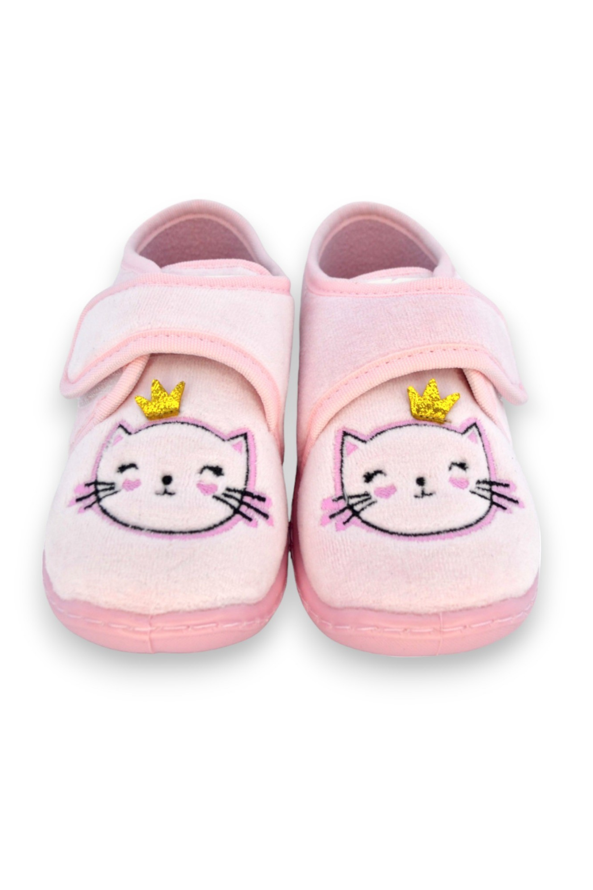 Kedi Nakışlı Pudra Kız Çocuk Cırt Cırtlı Panduf-F-744