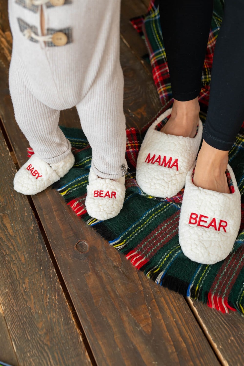 Mama ve Baby Bear Kürklü Anne-Bebek Panduf ve Terlik Seti